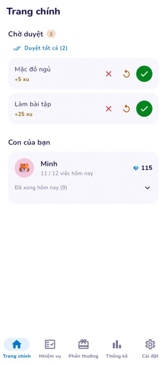 Hàng đợi duyệt việc của bố mẹ